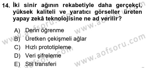 Yapay Zeka Ve Tasarım Dersi 2025 - 2026 Yılı (Vize) Ara Sınav Soruları 14. Soru