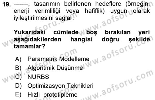 Yapay Zeka Ve Tasarım Dersi 2025 - 2026 Yılı (Vize) Ara Sınav Soruları 19. Soru