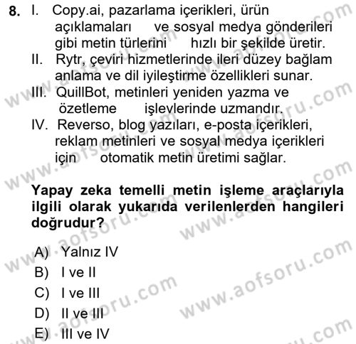Yapay Zeka Ve Tasarım Dersi 2025 - 2026 Yılı (Vize) Ara Sınav Soruları 8. Soru