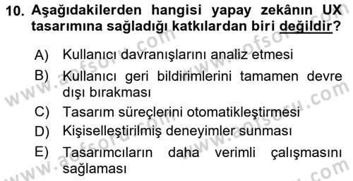 Yapay Zeka Ve Tasarım Dersi 2025 - 2026 Yılı (Final) Dönem Sonu Sınav Soruları 10. Soru