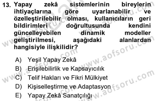Yapay Zeka Ve Tasarım Dersi 2025 - 2026 Yılı (Final) Dönem Sonu Sınav Soruları 13. Soru