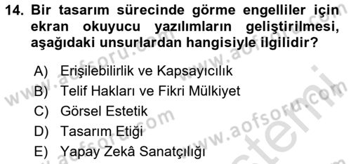 Yapay Zeka Ve Tasarım Dersi 2025 - 2026 Yılı (Final) Dönem Sonu Sınav Soruları 14. Soru