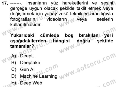 Yapay Zeka Ve Tasarım Dersi 2025 - 2026 Yılı (Final) Dönem Sonu Sınav Soruları 17. Soru
