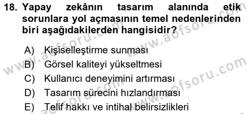 Yapay Zeka Ve Tasarım Dersi 2025 - 2026 Yılı (Final) Dönem Sonu Sınav Soruları 18. Soru