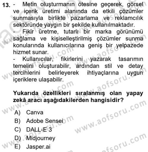 Yapay Zeka Ve Tasarım Dersi 2025 - 2026 Yılı Yaz Okulu Sınav Soruları 13. Soru