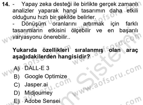 Yapay Zeka Ve Tasarım Dersi 2025 - 2026 Yılı Yaz Okulu Sınav Soruları 14. Soru