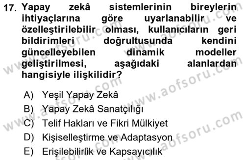 Yapay Zeka Ve Tasarım Dersi 2025 - 2026 Yılı Yaz Okulu Sınav Soruları 17. Soru