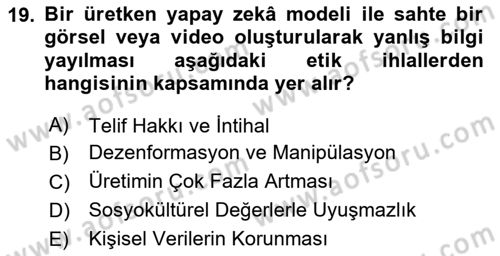 Yapay Zeka Ve Tasarım Dersi 2025 - 2026 Yılı Yaz Okulu Sınav Soruları 19. Soru