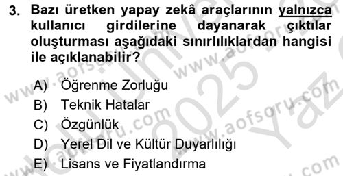 Yapay Zeka Ve Tasarım Dersi 2025 - 2026 Yılı Yaz Okulu Sınav Soruları 3. Soru