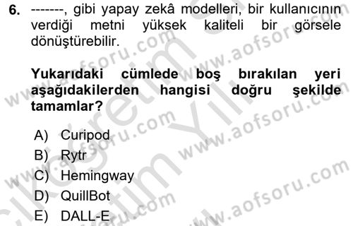 Yapay Zeka Ve Tasarım Dersi 2025 - 2026 Yılı Yaz Okulu Sınav Soruları 6. Soru