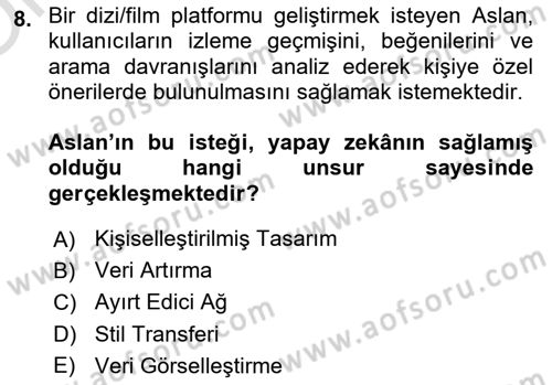 Yapay Zeka Ve Tasarım Dersi 2025 - 2026 Yılı Yaz Okulu Sınav Soruları 8. Soru