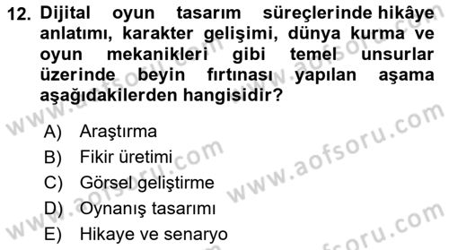 Dijital Oyun Tasarımı Dersi 2024 - 2025 Yılı (Vize) Ara Sınav Soruları 12. Soru