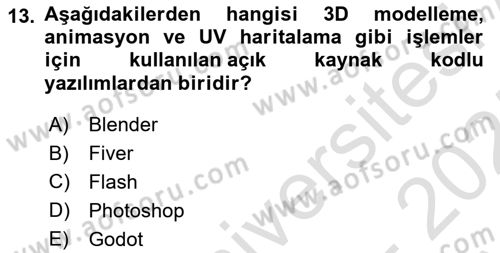 Dijital Oyun Tasarımı Dersi 2024 - 2025 Yılı (Vize) Ara Sınav Soruları 13. Soru