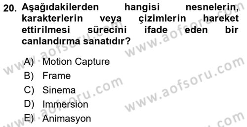 Dijital Oyun Tasarımı Dersi 2024 - 2025 Yılı (Vize) Ara Sınav Soruları 20. Soru
