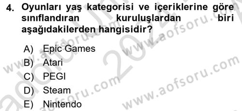 Dijital Oyun Tasarımı Dersi 2024 - 2025 Yılı (Vize) Ara Sınav Soruları 4. Soru
