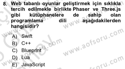 Dijital Oyun Tasarımı Dersi 2024 - 2025 Yılı (Vize) Ara Sınav Soruları 8. Soru