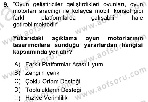 Dijital Oyun Tasarımı Dersi 2024 - 2025 Yılı (Vize) Ara Sınav Soruları 9. Soru