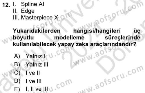 Dijital Oyun Tasarımı Dersi 2024 - 2025 Yılı (Final) Dönem Sonu Sınav Soruları 12. Soru
