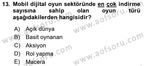 Dijital Oyun Tasarımı Dersi 2024 - 2025 Yılı (Final) Dönem Sonu Sınav Soruları 13. Soru