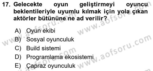 Dijital Oyun Tasarımı Dersi 2024 - 2025 Yılı (Final) Dönem Sonu Sınav Soruları 17. Soru