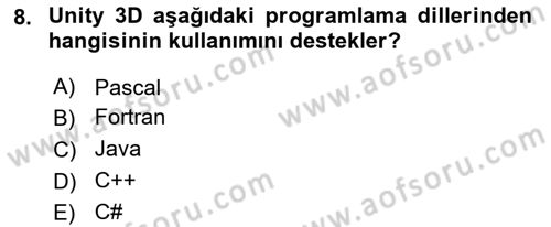 Dijital Oyun Tasarımı Dersi 2024 - 2025 Yılı (Final) Dönem Sonu Sınav Soruları 8. Soru