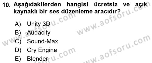 Dijital Oyun Tasarımı Dersi 2024 - 2025 Yılı Yaz Okulu Sınav Soruları 10. Soru