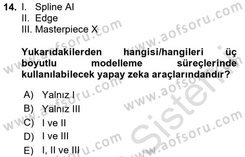 Dijital Oyun Tasarımı Dersi 2024 - 2025 Yılı Yaz Okulu Sınav Soruları 14. Soru