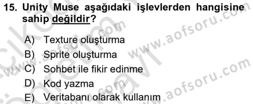 Dijital Oyun Tasarımı Dersi 2024 - 2025 Yılı Yaz Okulu Sınav Soruları 15. Soru