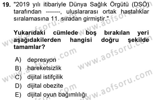 Dijital Oyun Tasarımı Dersi 2024 - 2025 Yılı Yaz Okulu Sınav Soruları 19. Soru