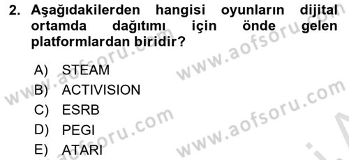 Dijital Oyun Tasarımı Dersi 2024 - 2025 Yılı Yaz Okulu Sınav Soruları 2. Soru