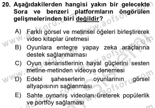 Dijital Oyun Tasarımı Dersi 2024 - 2025 Yılı Yaz Okulu Sınav Soruları 20. Soru