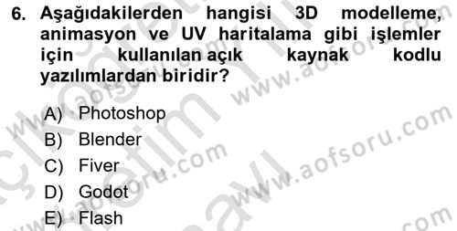 Dijital Oyun Tasarımı Dersi 2024 - 2025 Yılı Yaz Okulu Sınav Soruları 6. Soru