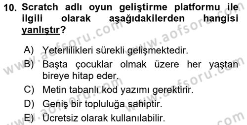 Dijital Oyun Tasarımı Dersi 2025 - 2026 Yılı (Vize) Ara Sınav Soruları 10. Soru