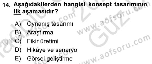 Dijital Oyun Tasarımı Dersi 2025 - 2026 Yılı (Vize) Ara Sınav Soruları 14. Soru