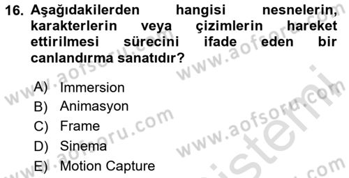 Dijital Oyun Tasarımı Dersi 2025 - 2026 Yılı (Vize) Ara Sınav Soruları 16. Soru