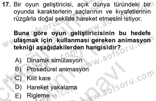 Dijital Oyun Tasarımı Dersi 2025 - 2026 Yılı (Vize) Ara Sınav Soruları 17. Soru