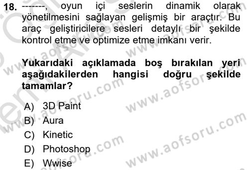 Dijital Oyun Tasarımı Dersi 2025 - 2026 Yılı (Vize) Ara Sınav Soruları 18. Soru