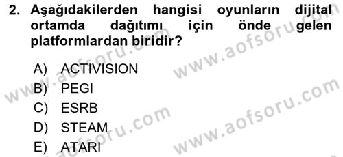 Dijital Oyun Tasarımı Dersi 2025 - 2026 Yılı (Vize) Ara Sınav Soruları 2. Soru