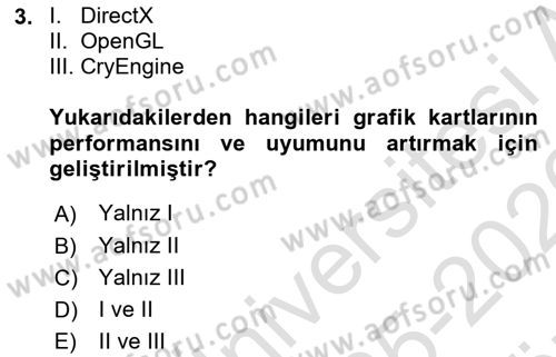 Dijital Oyun Tasarımı Dersi 2025 - 2026 Yılı (Vize) Ara Sınav Soruları 3. Soru