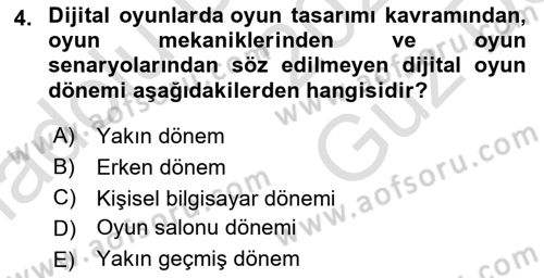 Dijital Oyun Tasarımı Dersi 2025 - 2026 Yılı (Vize) Ara Sınav Soruları 4. Soru