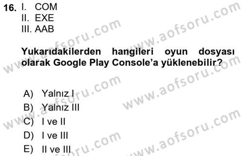 Dijital Oyun Tasarımı Dersi 2025 - 2026 Yılı Yaz Okulu Sınav Soruları 16. Soru