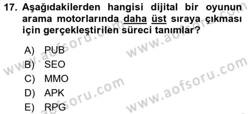 Dijital Oyun Tasarımı Dersi 2025 - 2026 Yılı Yaz Okulu Sınav Soruları 17. Soru