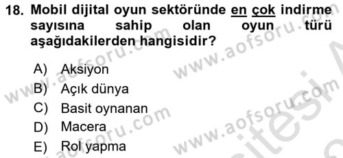Dijital Oyun Tasarımı Dersi 2025 - 2026 Yılı Yaz Okulu Sınav Soruları 18. Soru