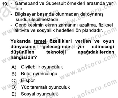 Dijital Oyun Tasarımı Dersi 2025 - 2026 Yılı Yaz Okulu Sınav Soruları 19. Soru