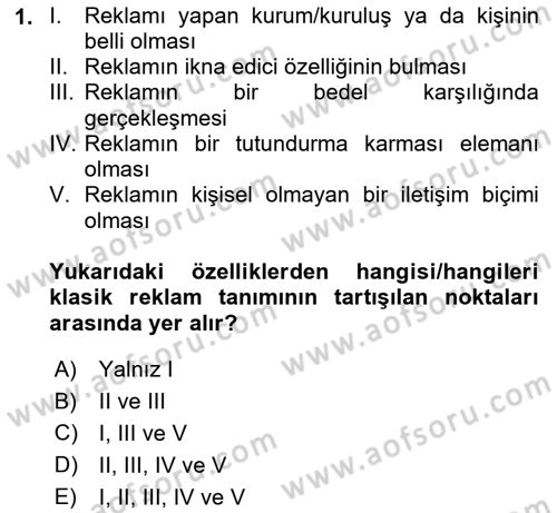 Reklam Tasarım Ve Uygulamaları Dersi 2024 - 2025 Yılı (Vize) Ara Sınav Soruları 1. Soru