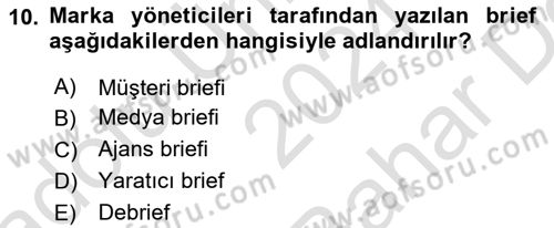 Reklam Tasarım Ve Uygulamaları Dersi 2024 - 2025 Yılı (Vize) Ara Sınav Soruları 10. Soru