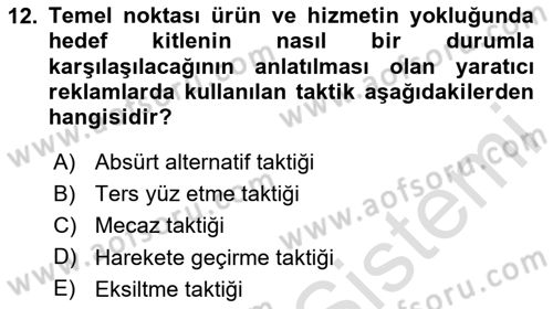 Reklam Tasarım Ve Uygulamaları Dersi 2024 - 2025 Yılı (Vize) Ara Sınav Soruları 12. Soru