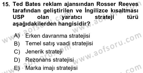 Reklam Tasarım Ve Uygulamaları Dersi 2024 - 2025 Yılı (Vize) Ara Sınav Soruları 15. Soru