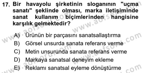 Reklam Tasarım Ve Uygulamaları Dersi 2024 - 2025 Yılı (Vize) Ara Sınav Soruları 17. Soru