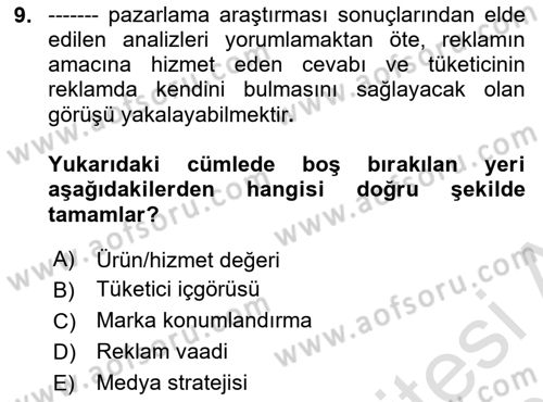 Reklam Tasarım Ve Uygulamaları Dersi 2024 - 2025 Yılı (Vize) Ara Sınav Soruları 9. Soru